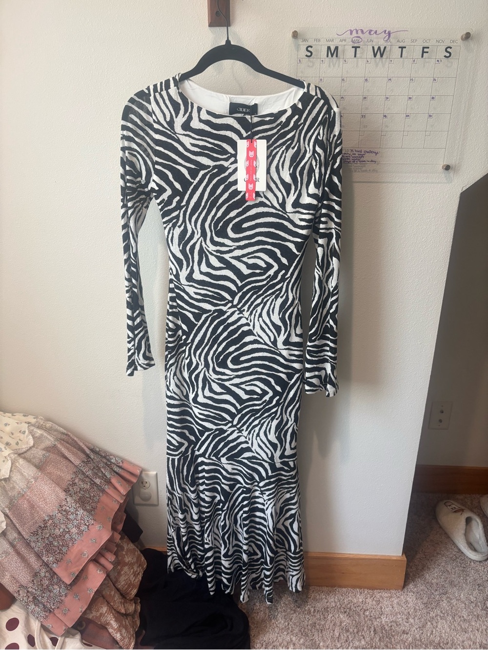 Cider Black & White Zebra Print Long Sleeve Maxi Dress